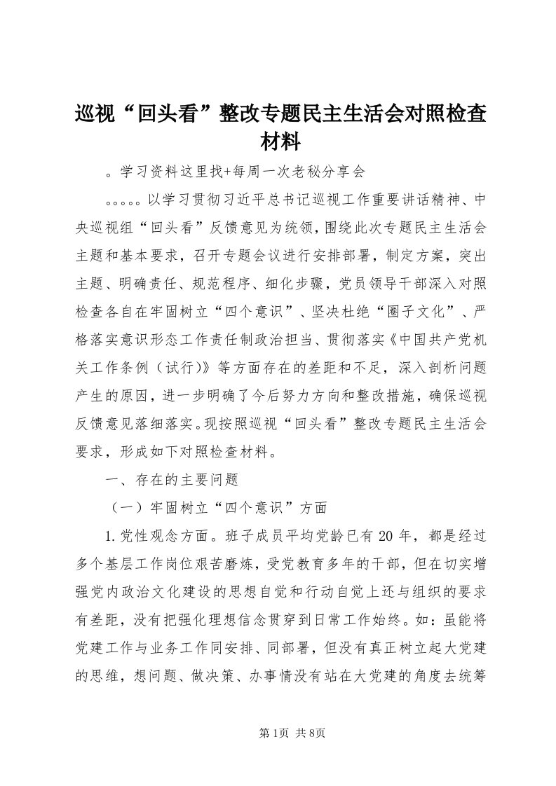 7巡视“回头看”整改专题民主生活会对照检查材料