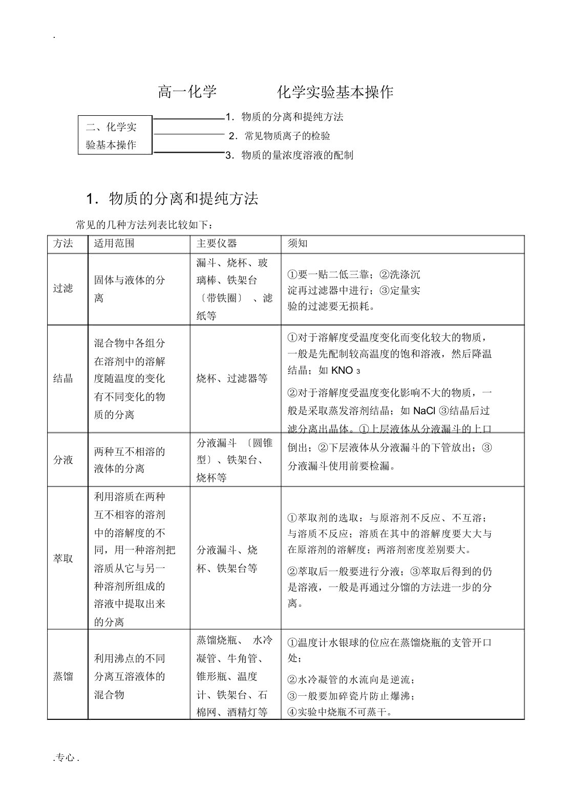 高一化学化学实验基本操作