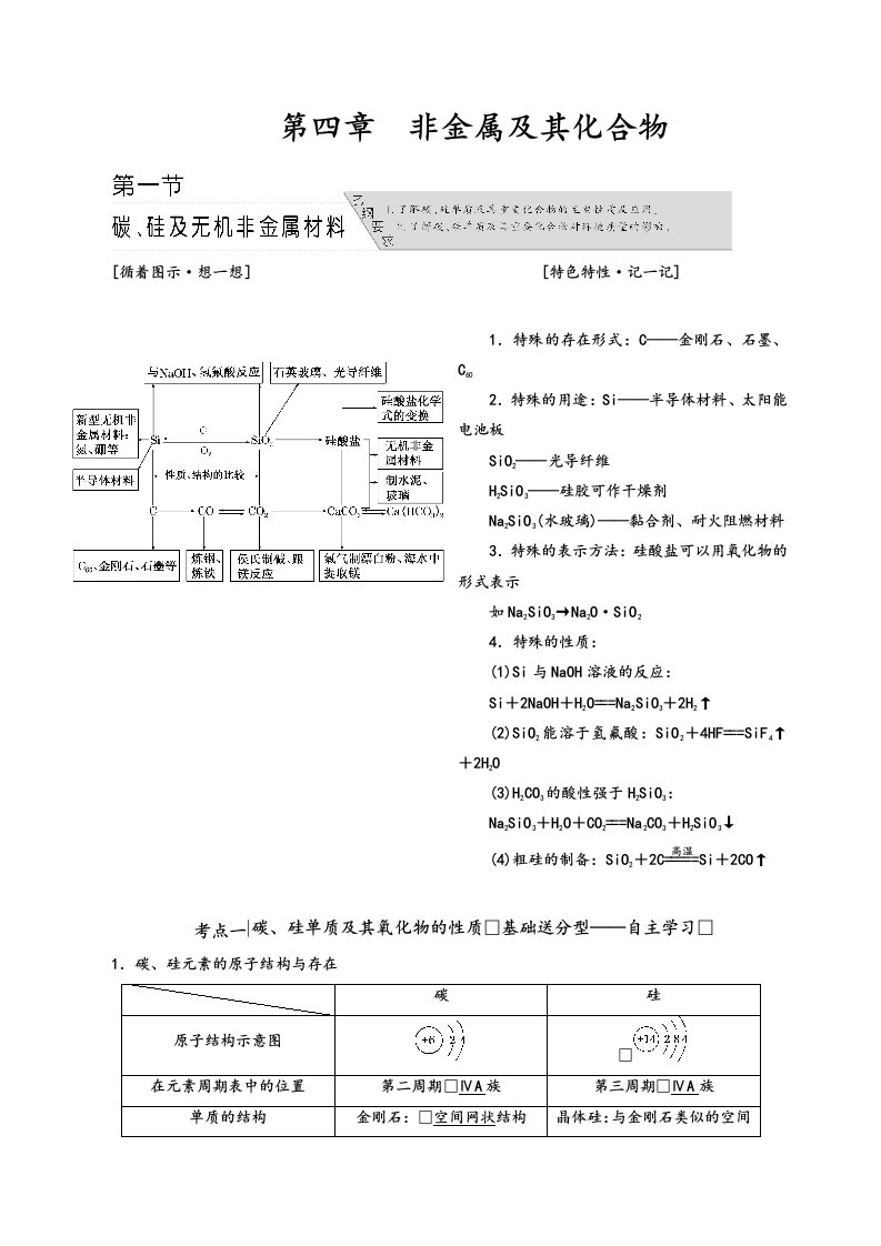 高中化学必修一非金属和化合物