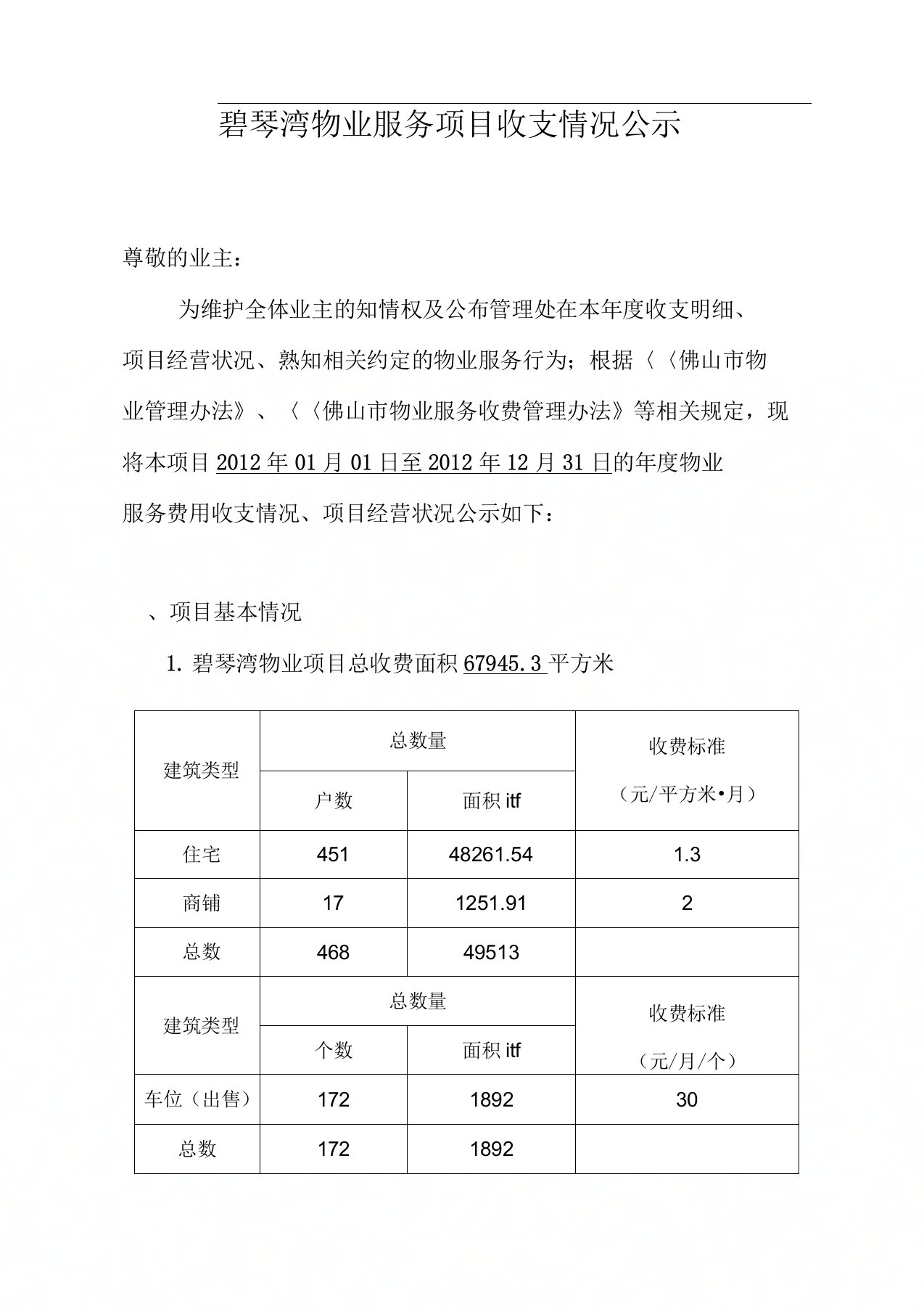 物业管理-物业服务收支情况明细表