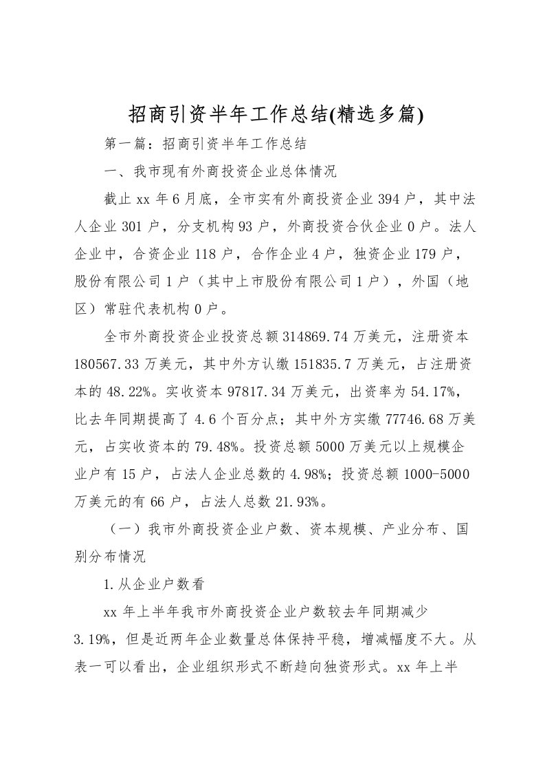 2022招商引资半年工作总结(精选多篇)