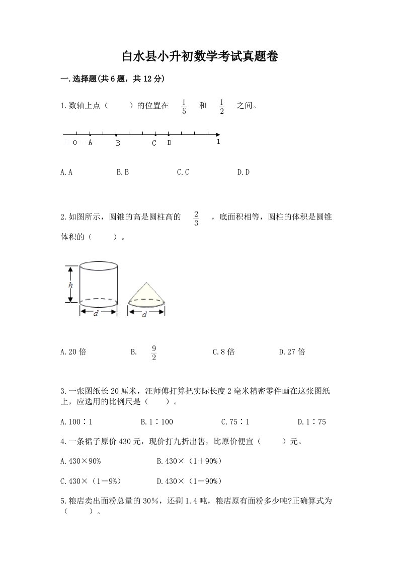 白水县小升初数学考试真题卷最新