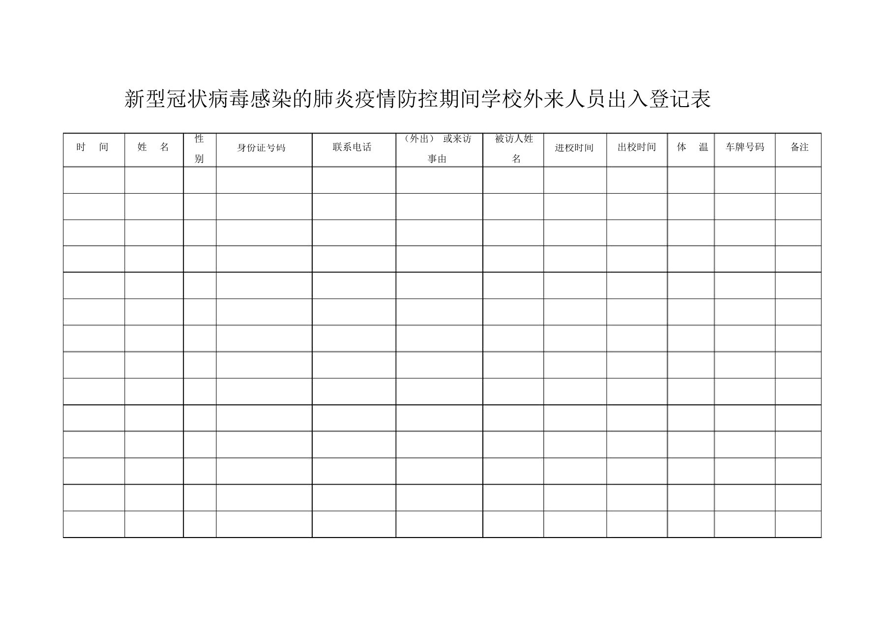 新冠肺炎疫情期间外来人员出入登记表,学生出入登记各种表