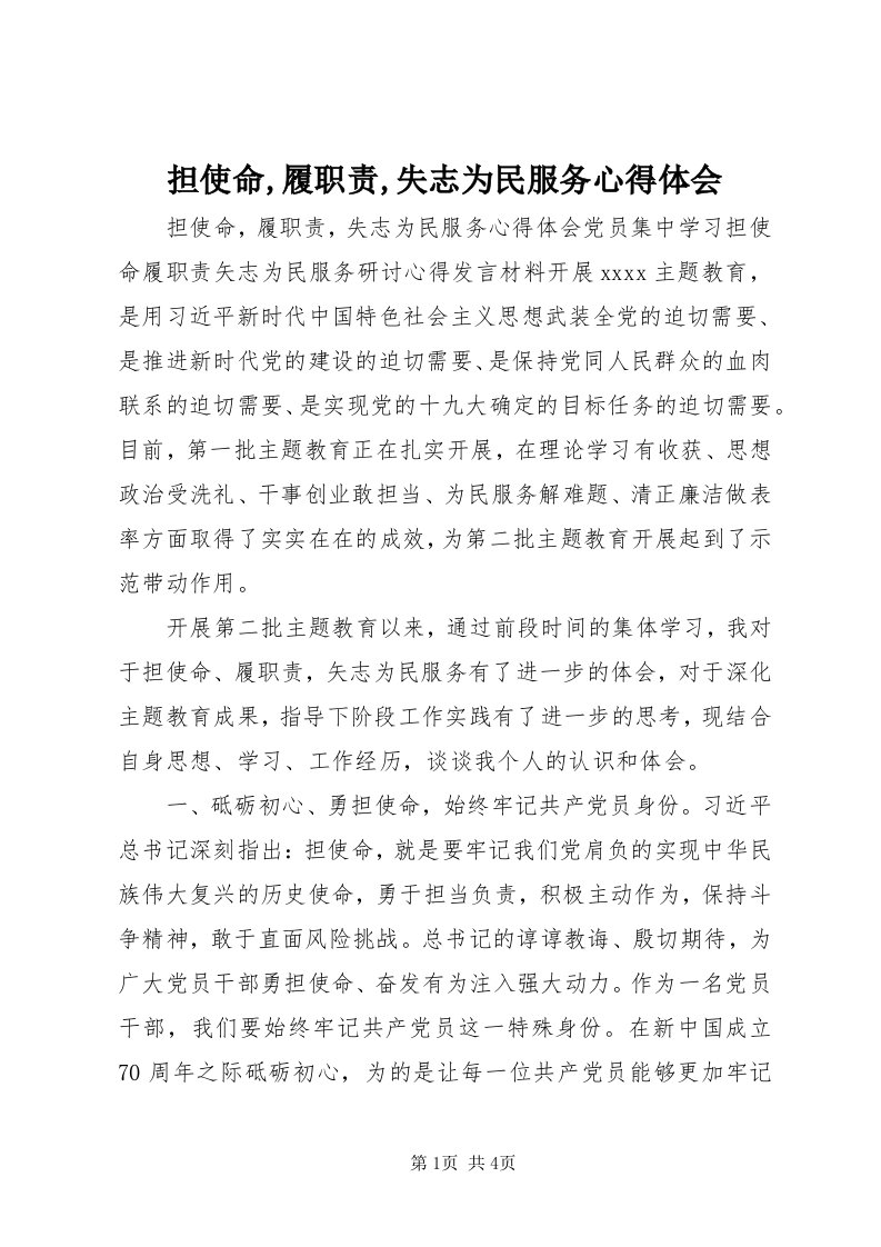 担使命,履职责,失志为民服务心得体会