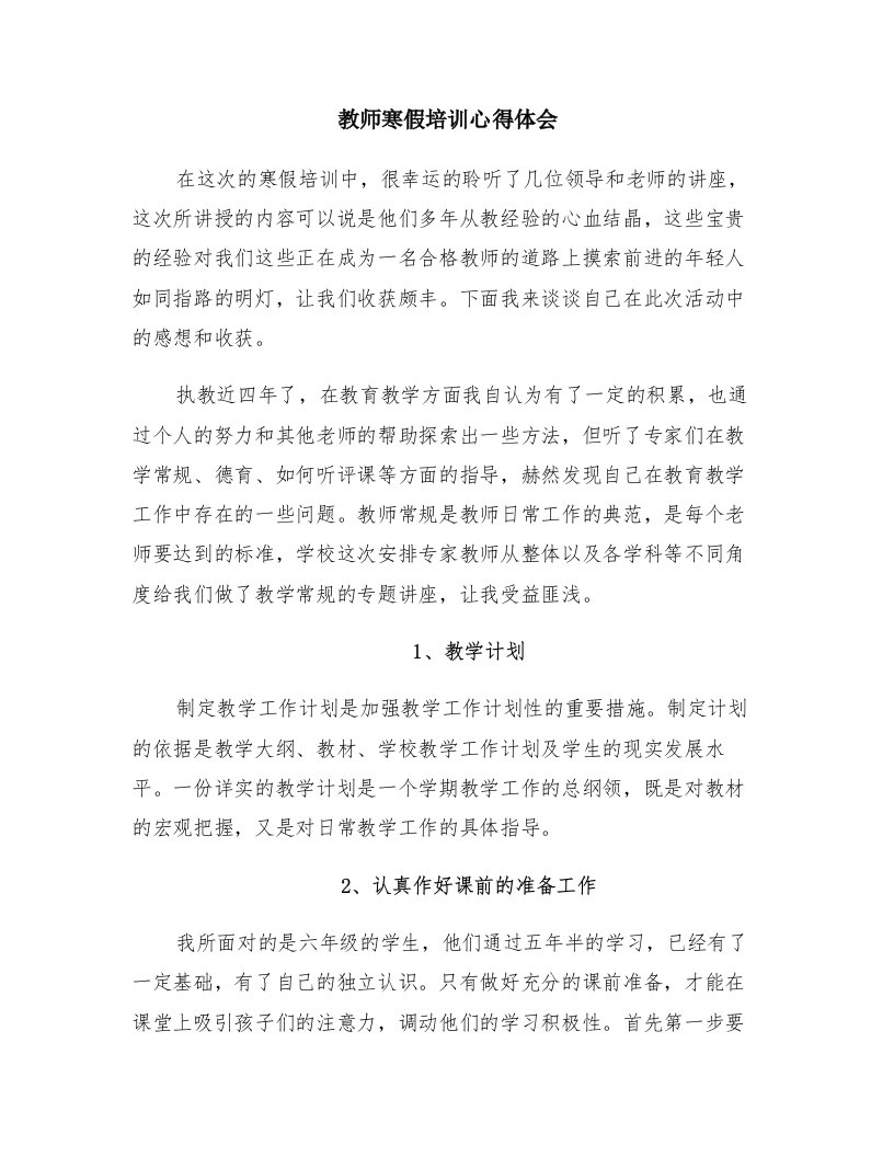 教师寒假培训心得体会