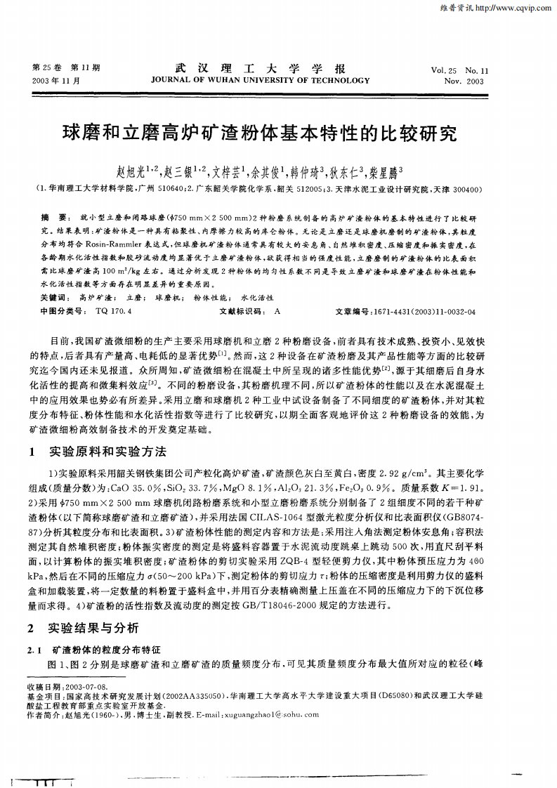 球磨和立磨高炉矿渣粉体基本特性的比较研究