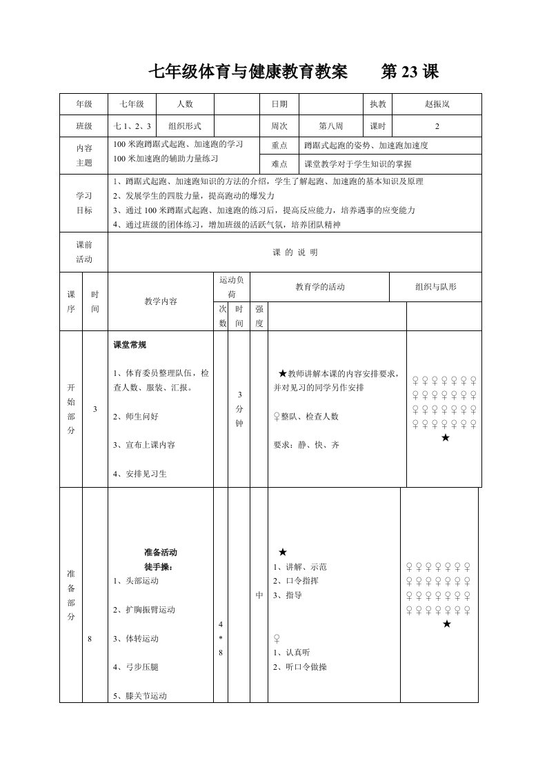 田径短跑案跑100米教案