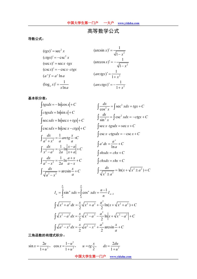 考研数学公式(word版,全面)