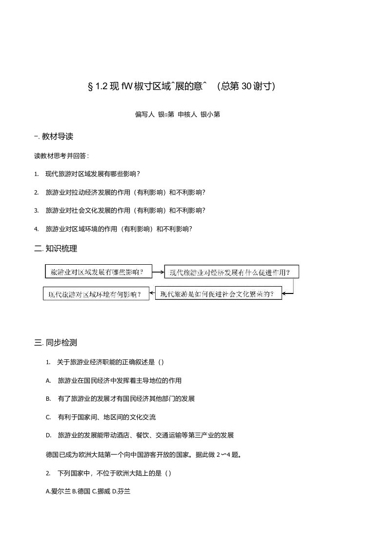 山西省忻州市第一中学人教版地理选修三预习学案12现代旅游对区域发展的意义