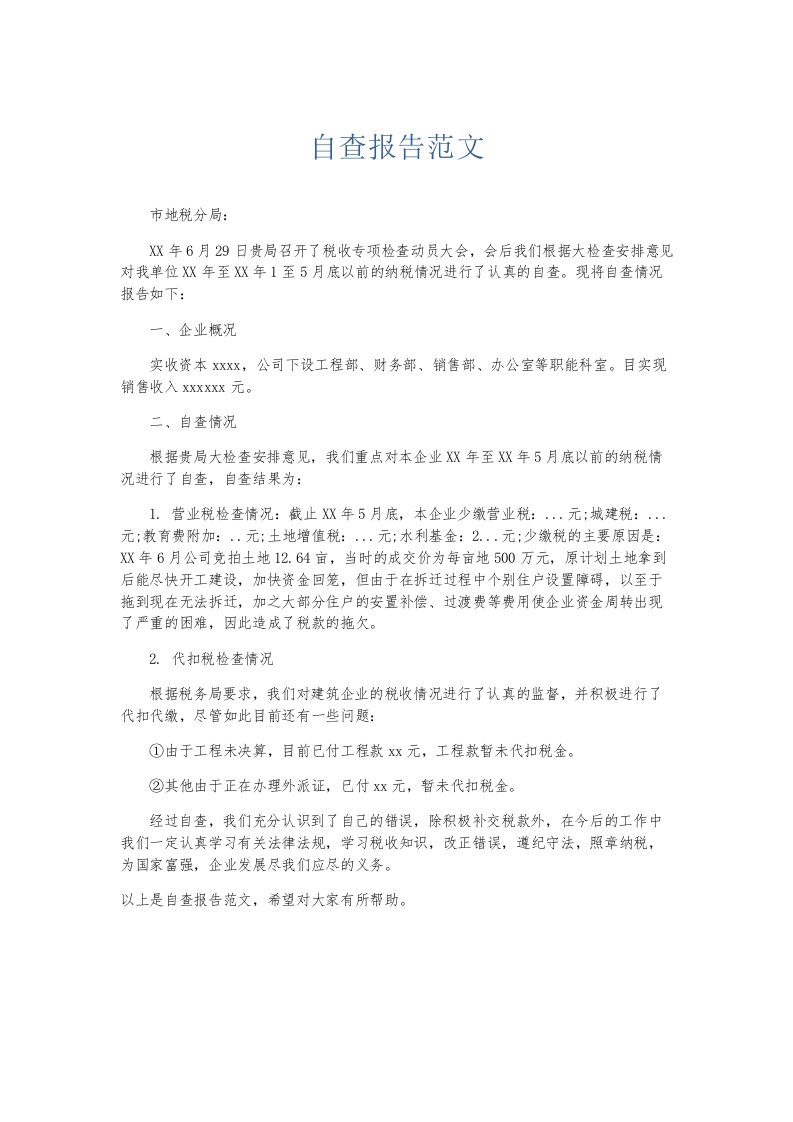 总结报告自查报告范文