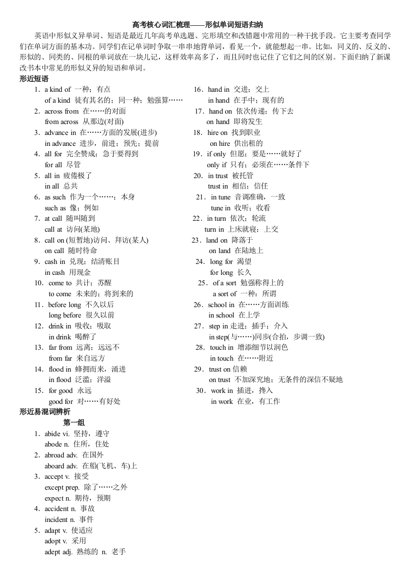 高考核心词汇梳理——形似单词短语归纳