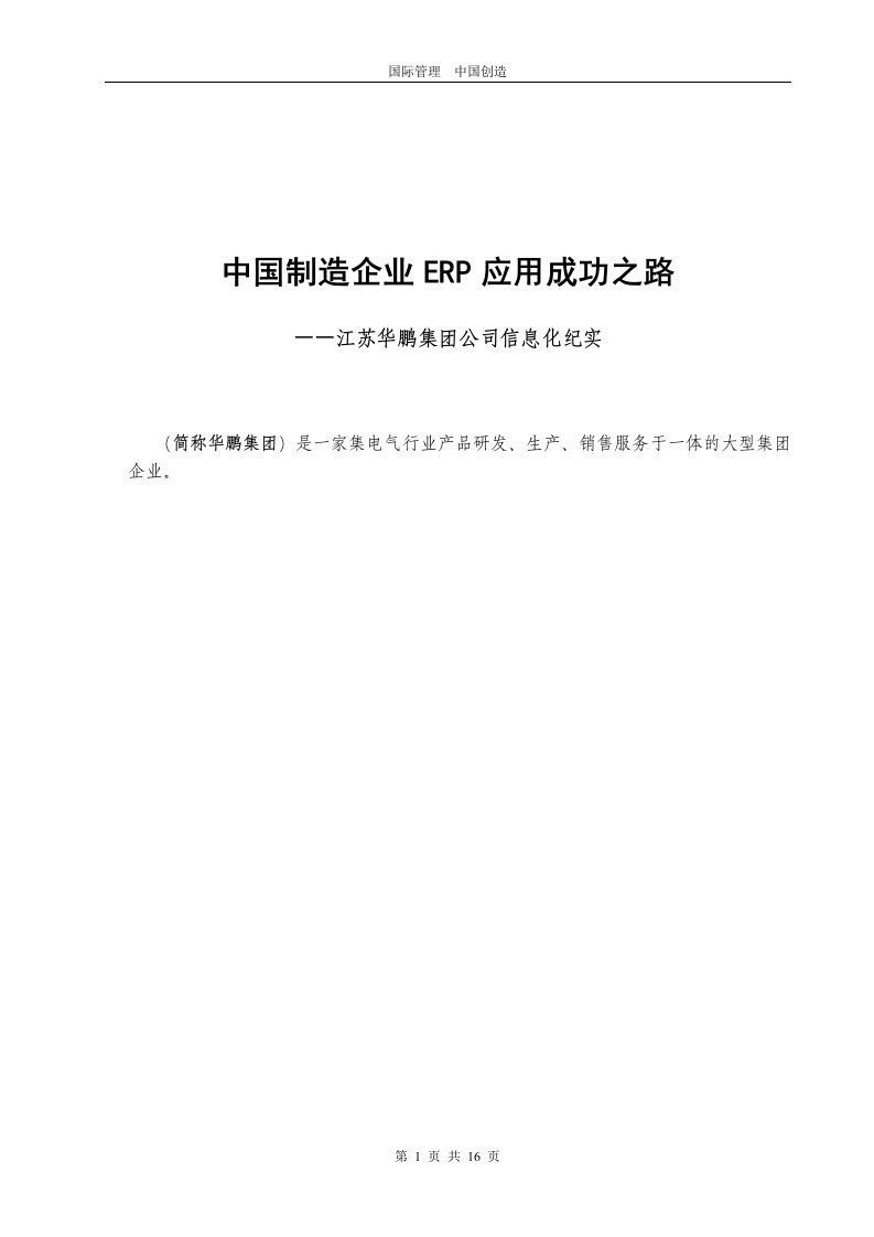 华鹏集团ERP信息化建设总结