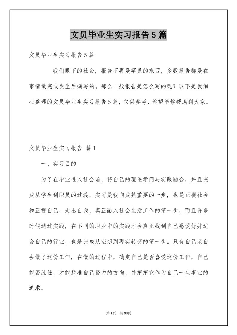 文员毕业生实习报告5篇例文