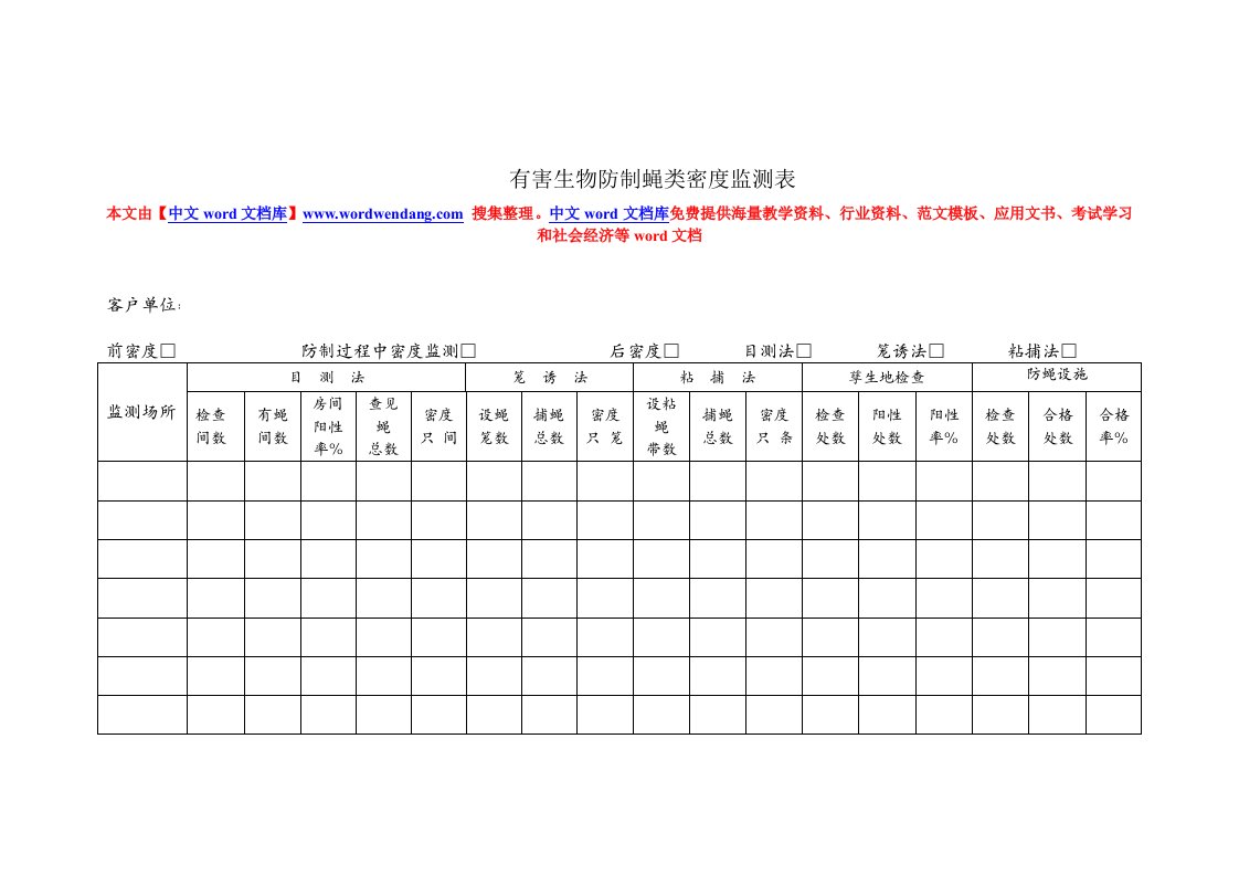 有害生物防制蝇类密度监测表