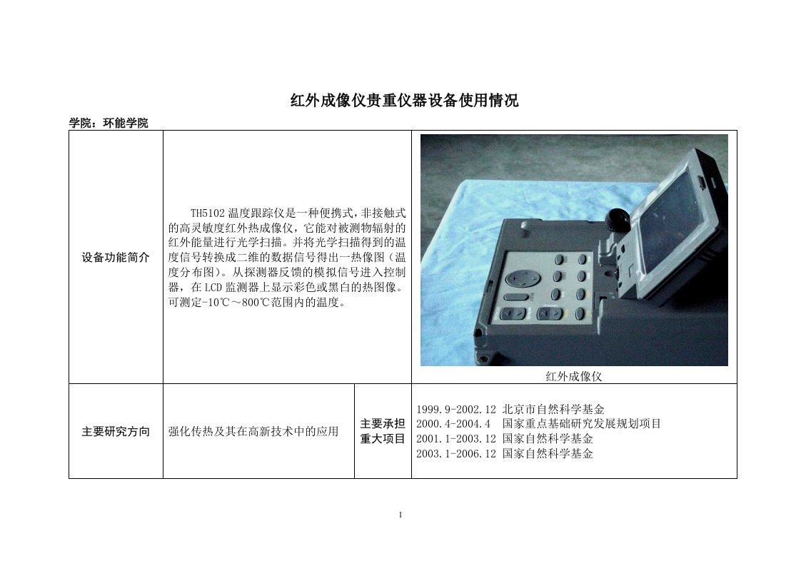 红外成像仪贵重仪器设备使用情况