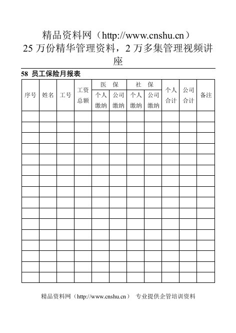 58员工保险月报表