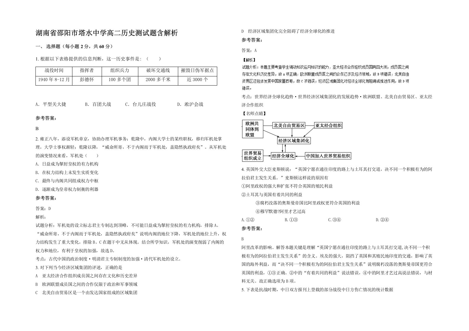 湖南省邵阳市塔水中学高二历史测试题含解析