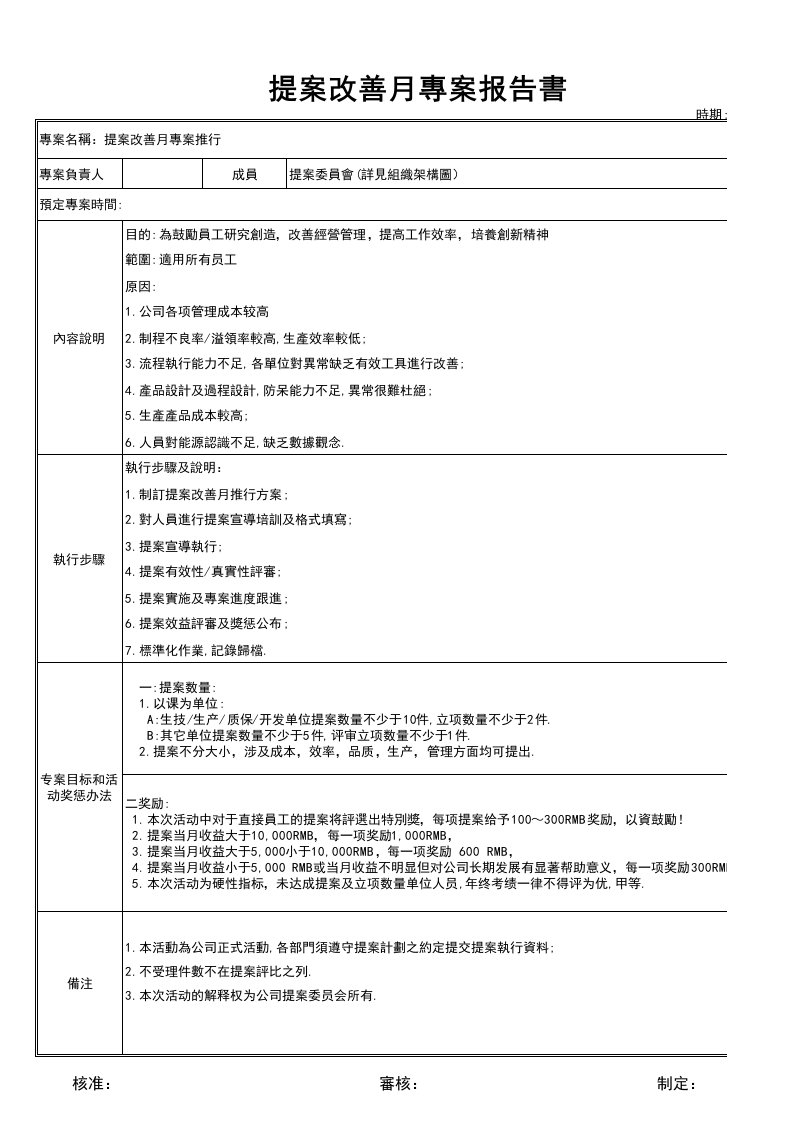 提案改善专案推行计划书