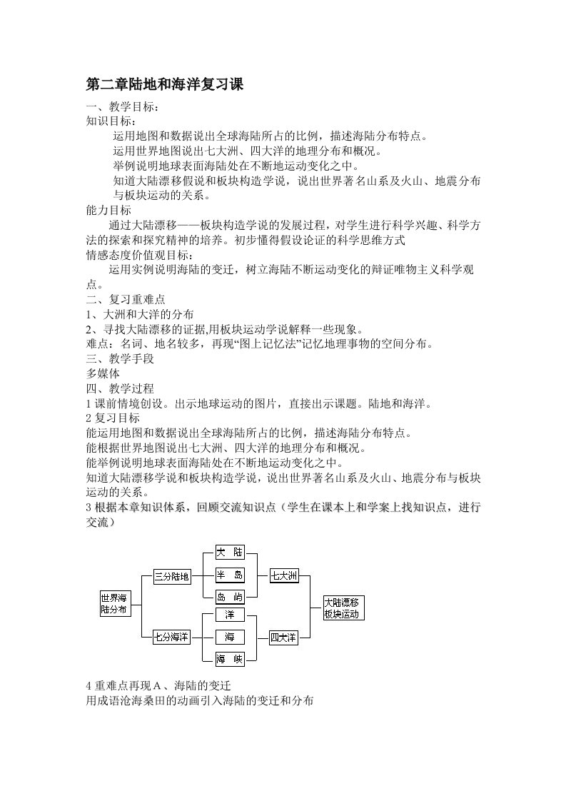 七年级地理第二章陆地和海洋复习课教学设计