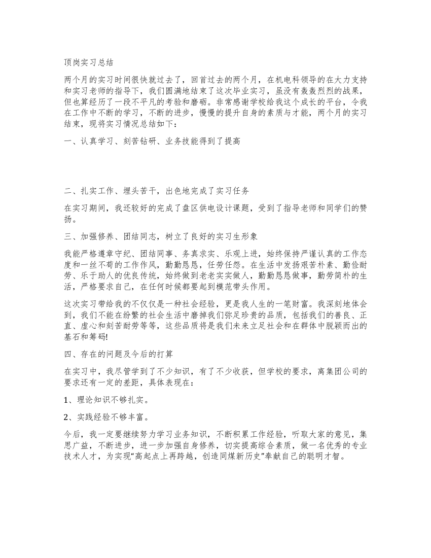 应届大学生毕业实习总结