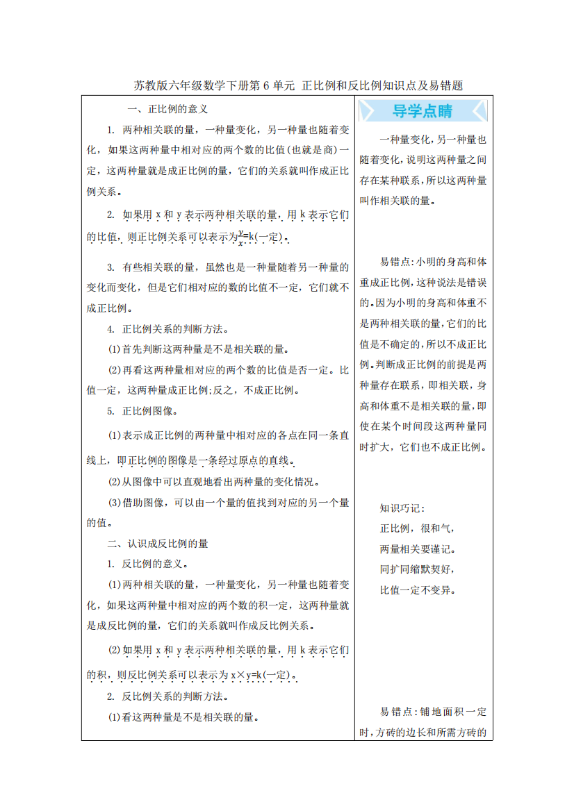 苏教版六年级数学下册第6单元