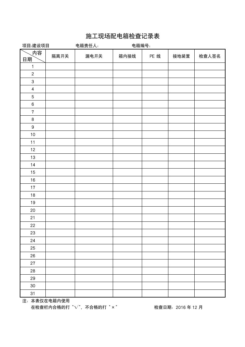 施工现场配电箱检查记录表