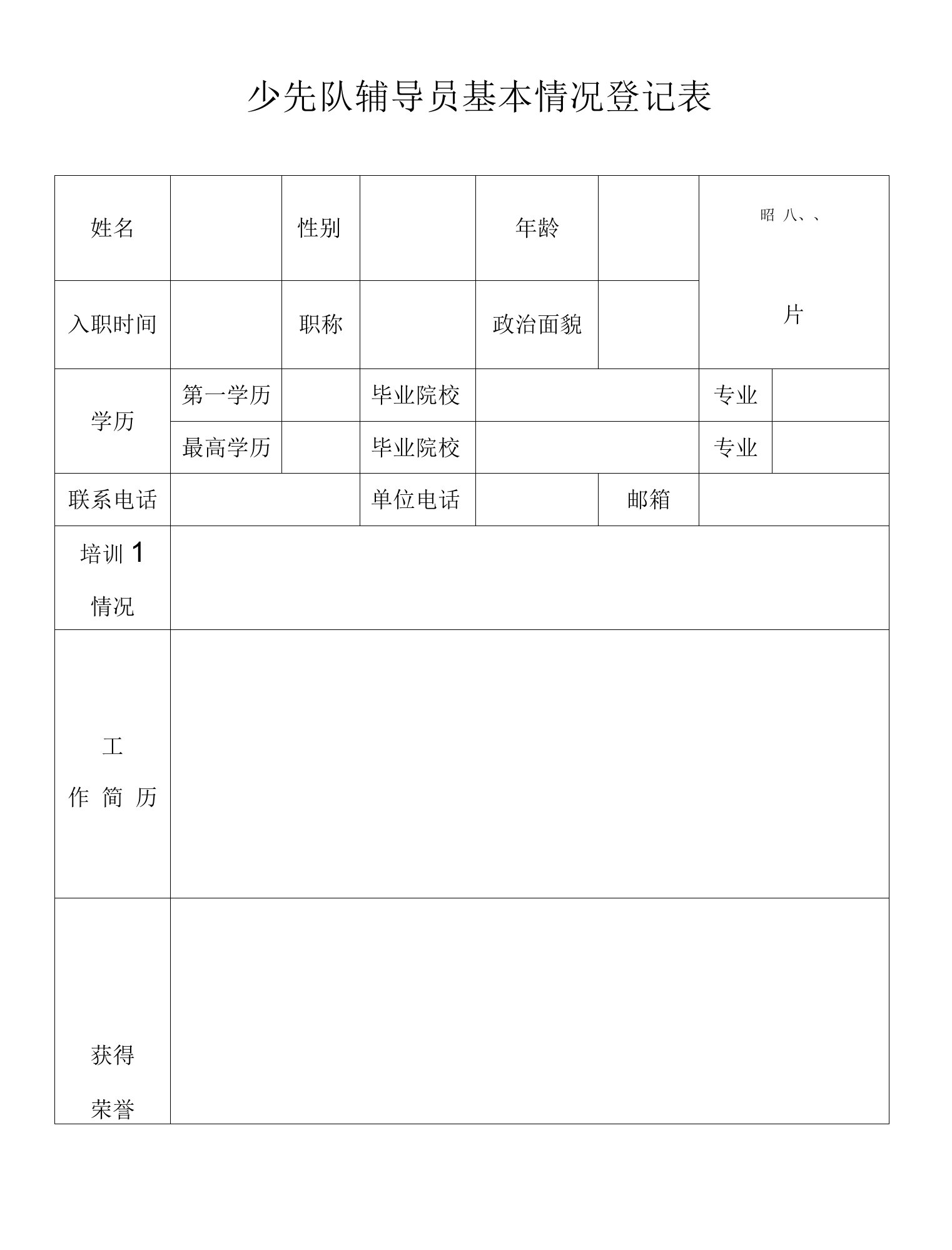 少先队辅导员基本情况登记表.doc