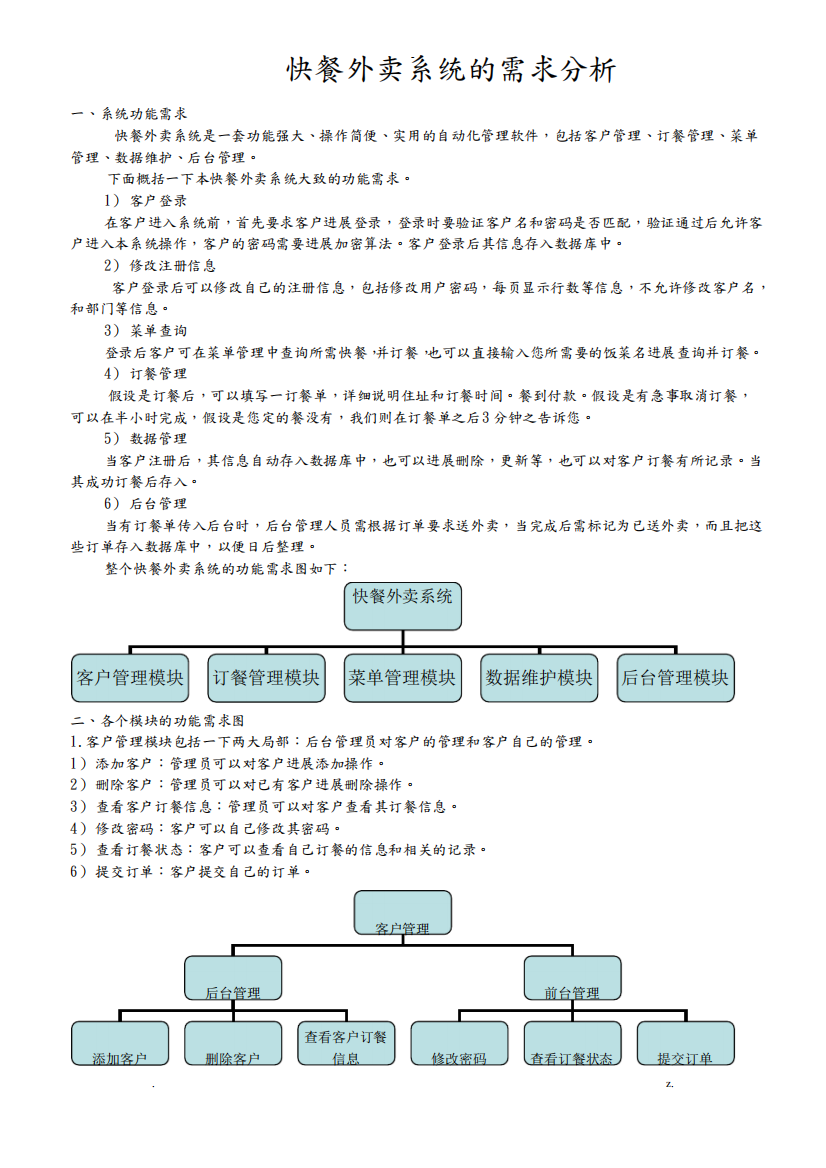 快餐外卖系统的需求分析
