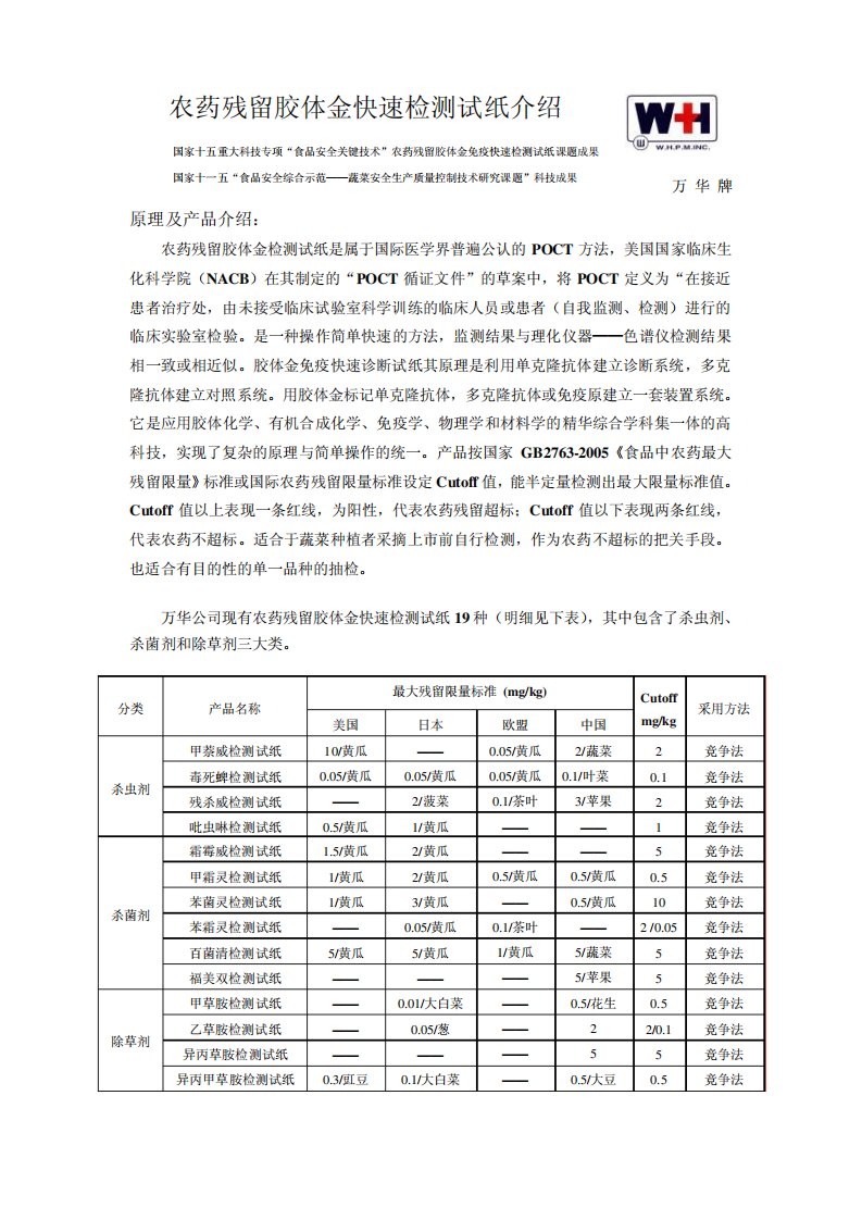 农药残留胶体金快速检测试纸