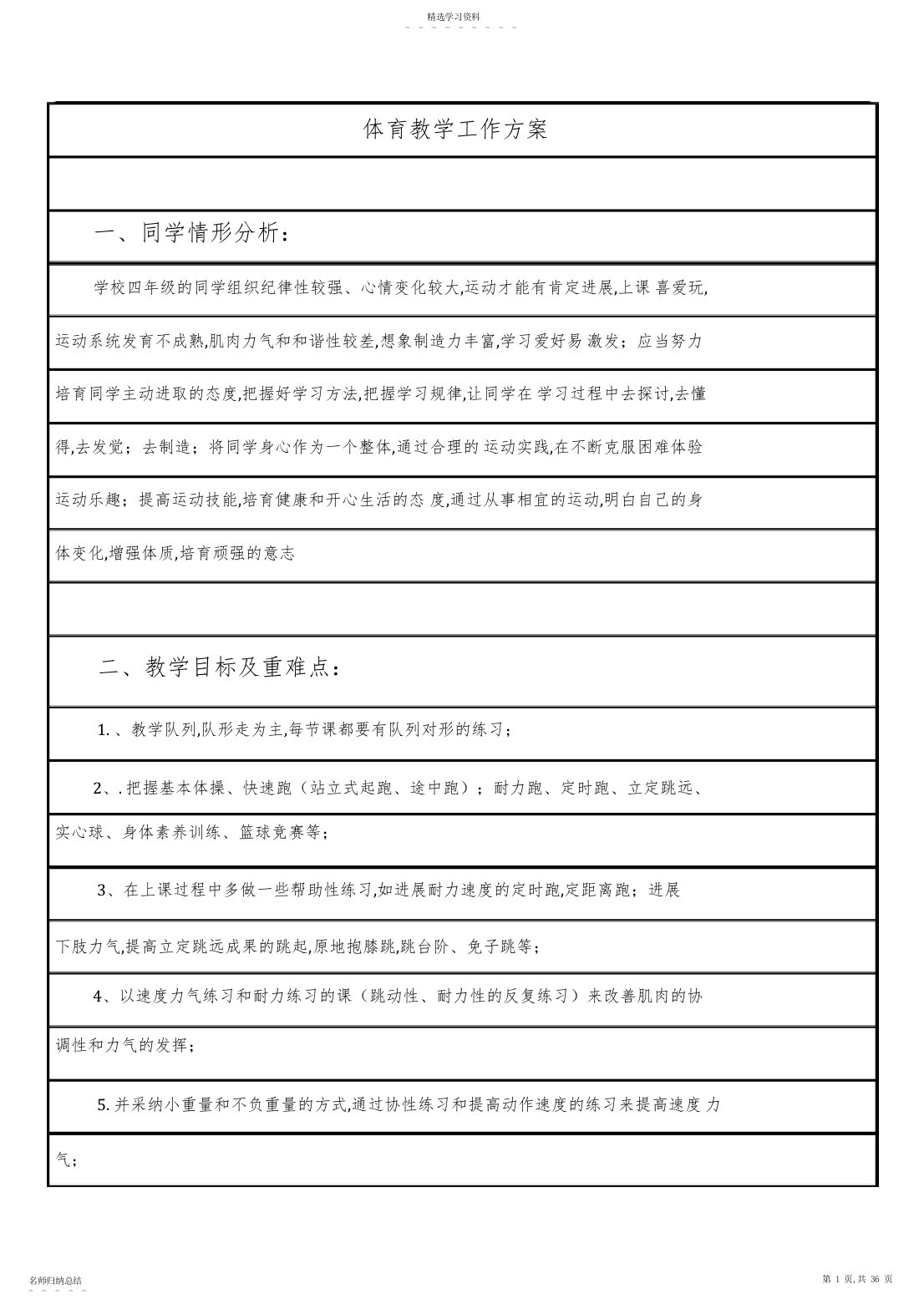 2022年小学四年级下册体育教案全册2