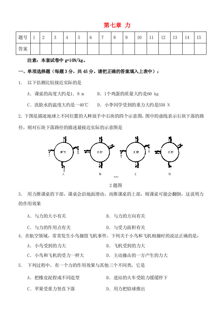 （小学中学试题）内蒙古乌兰察布市集宁二中八年级物理下册