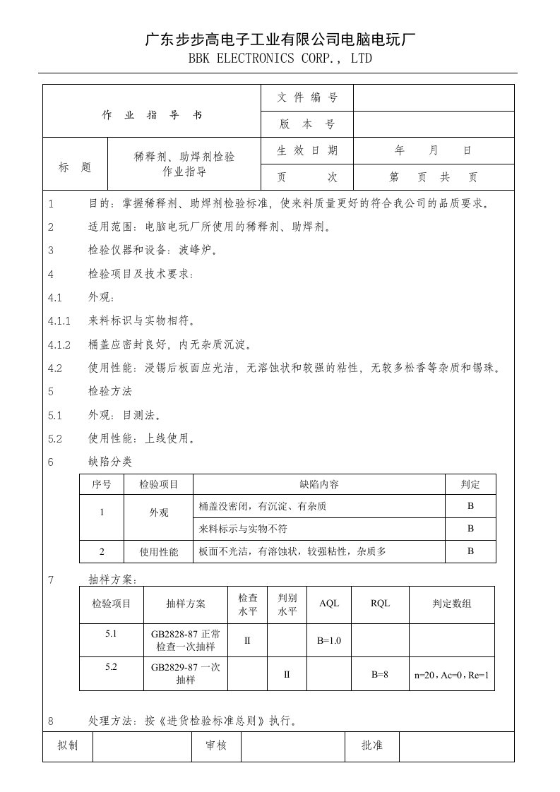 稀释剂、助焊剂检验作业指导-作业指导