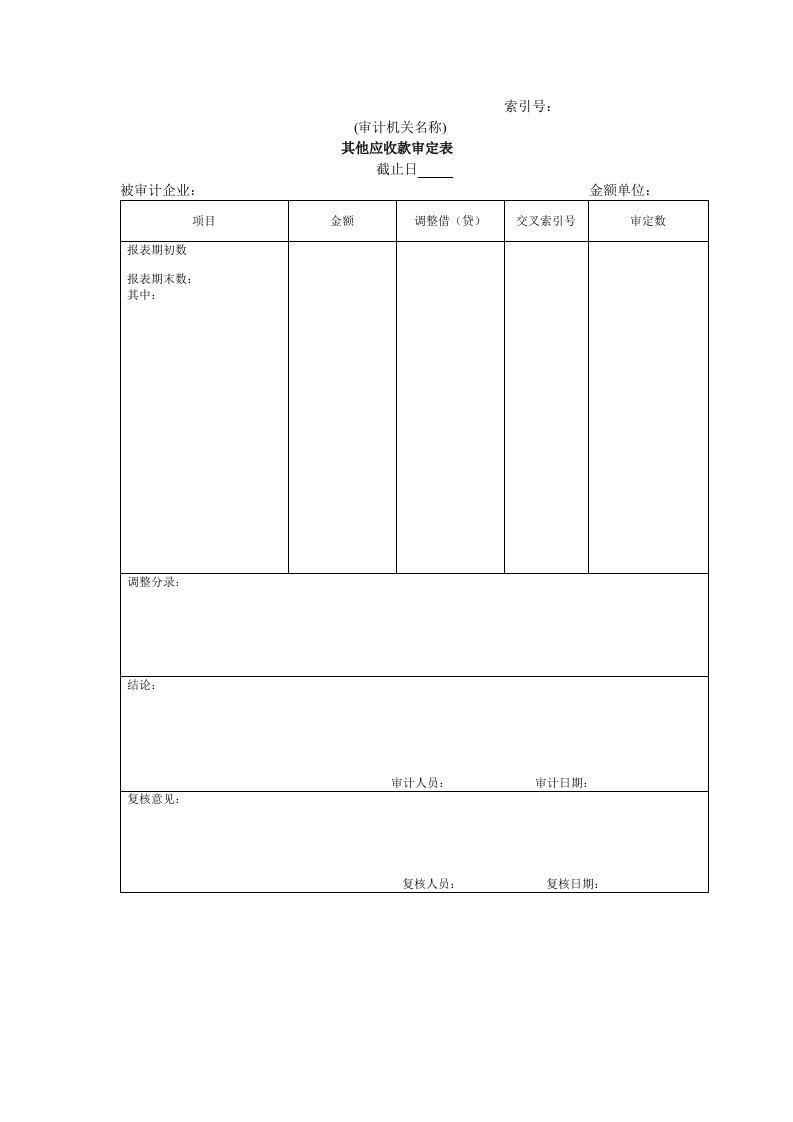 流动资产W11其他应收款审定表