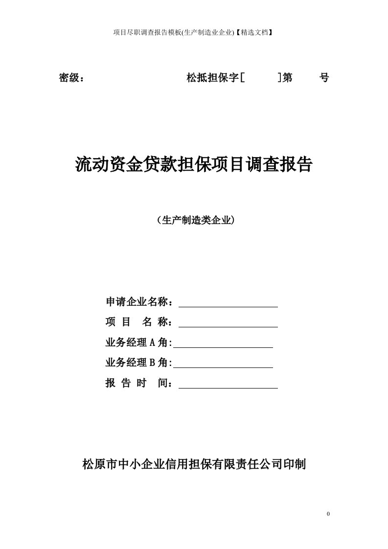 项目尽职调查报告模板(生产制造业企业)【精选文档】