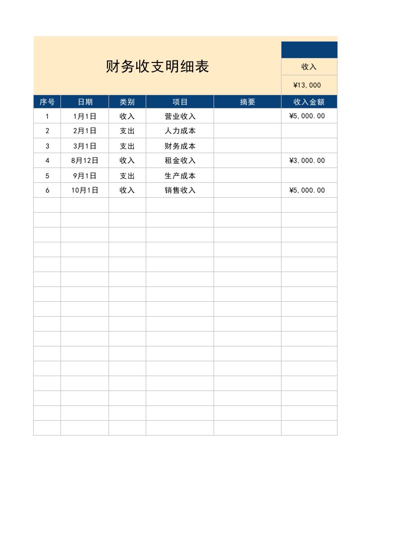 企业管理-58财务收支明细表年度统计