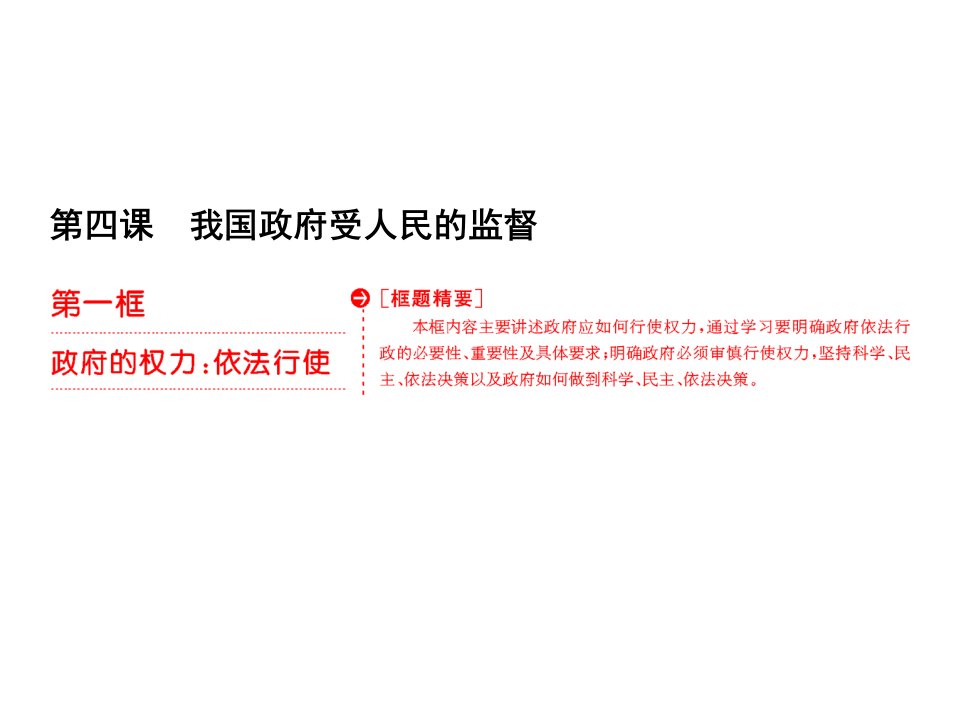 高中政治人教版必修二第二单元第四课第一框政府的权力：依法行使