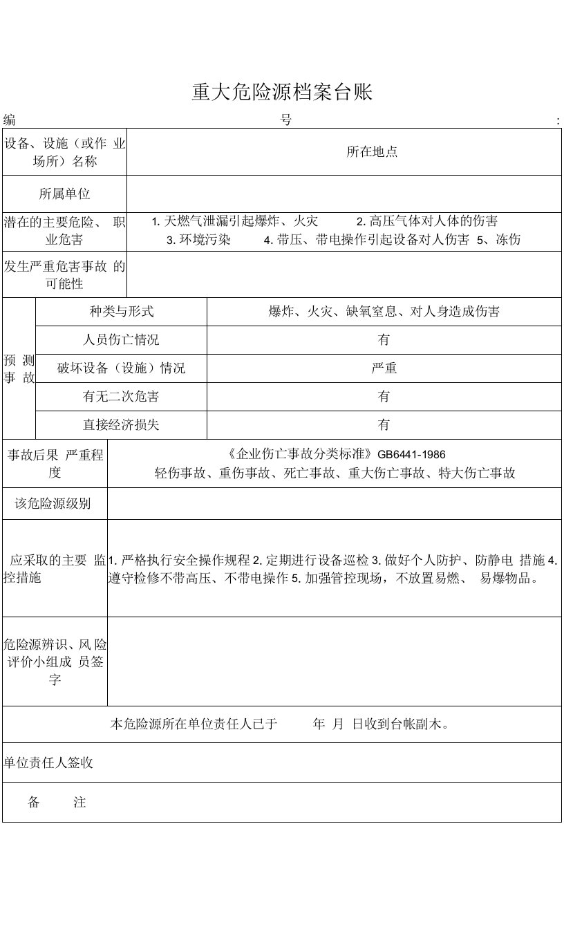 重大危险源档案台账