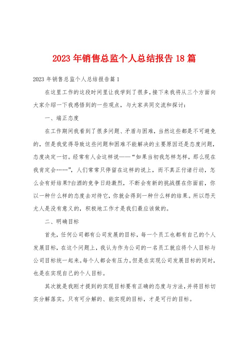 2023年销售总监个人总结报告18篇