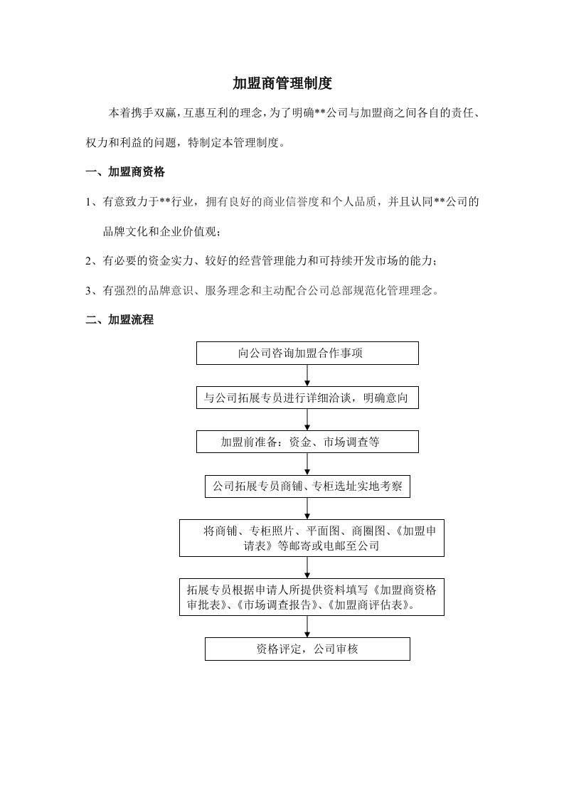 加盟商管理制度