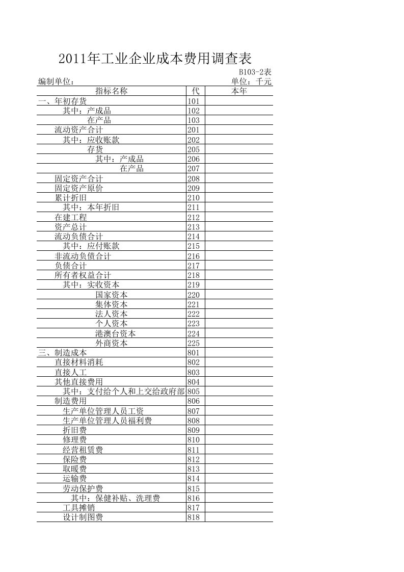 工业企业成本费用调查表(增加值计算)