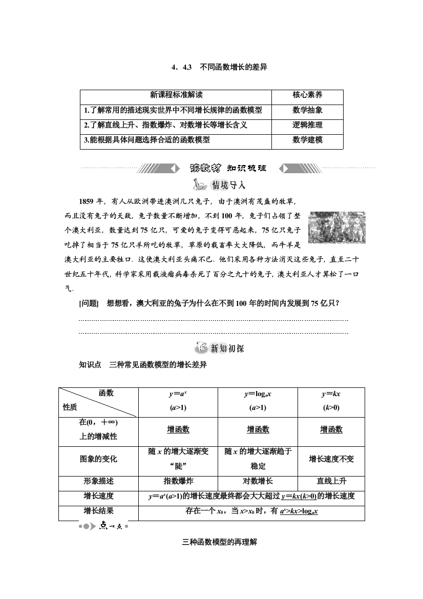 新教材2021-2022学年高中人教A版数学必修第一册学案：4-4-3　不同函数增长的差异