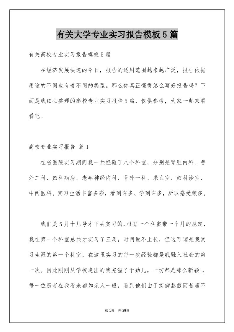 有关大学专业实习报告模板5篇