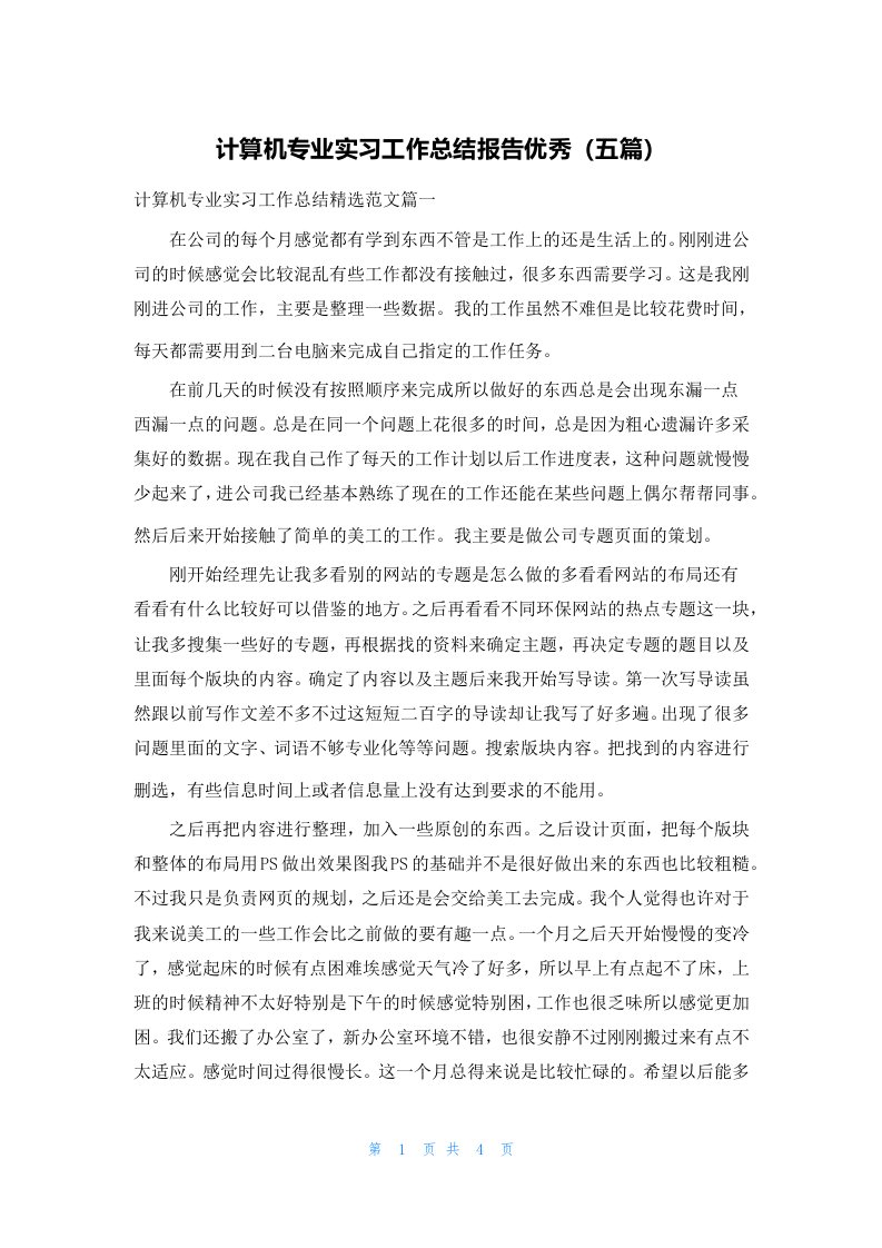 计算机专业实习工作总结报告优秀（五篇）