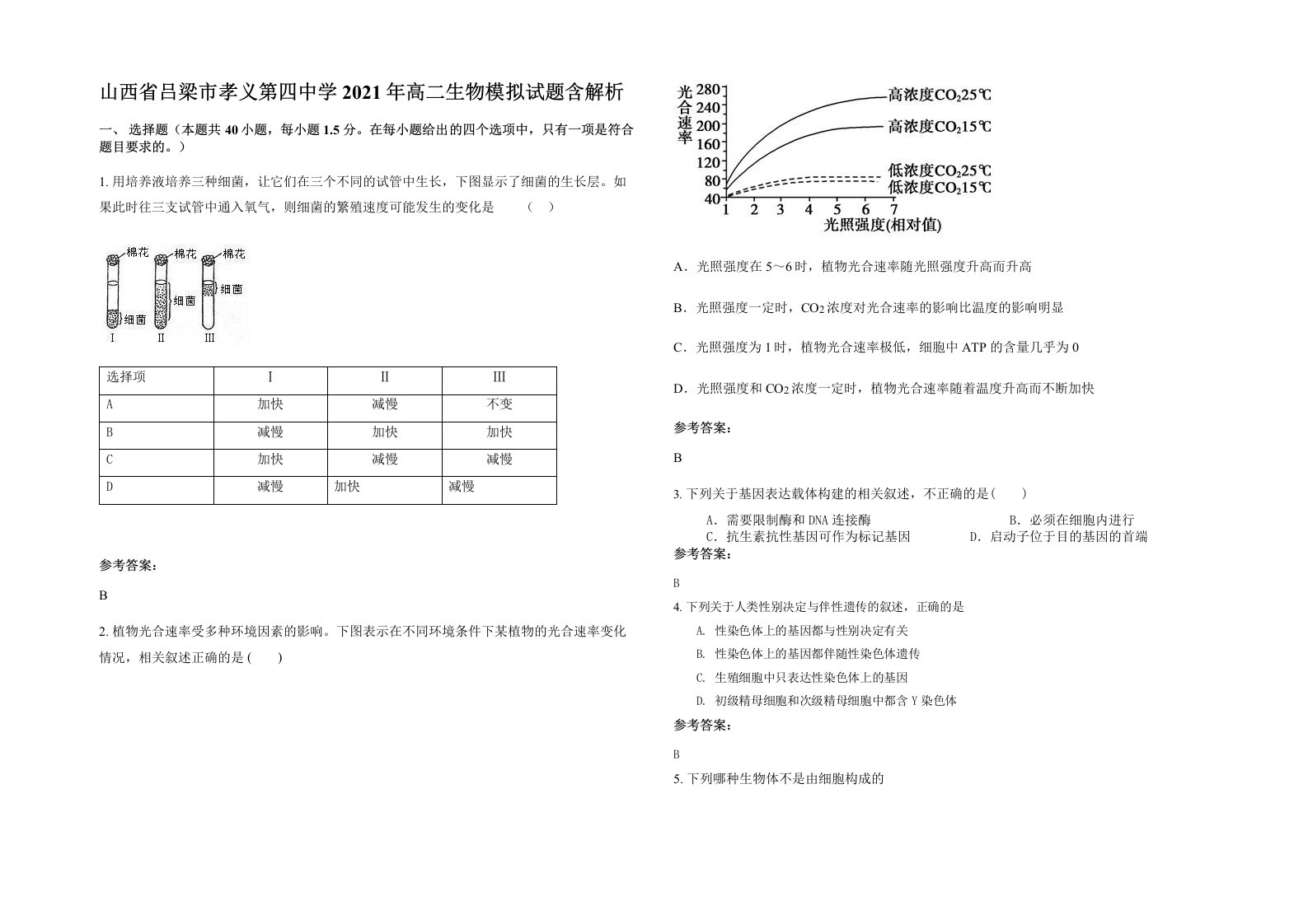 山西省吕梁市孝义第四中学2021年高二生物模拟试题含解析