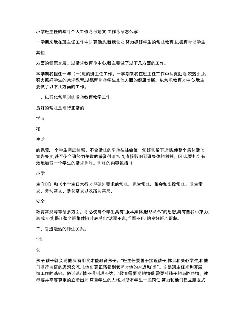 小学班主任的年终个人工作总结范文工作总结怎么写