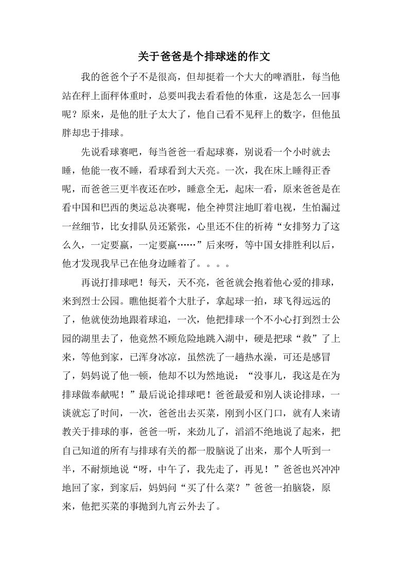 关于爸爸是个排球迷的作文