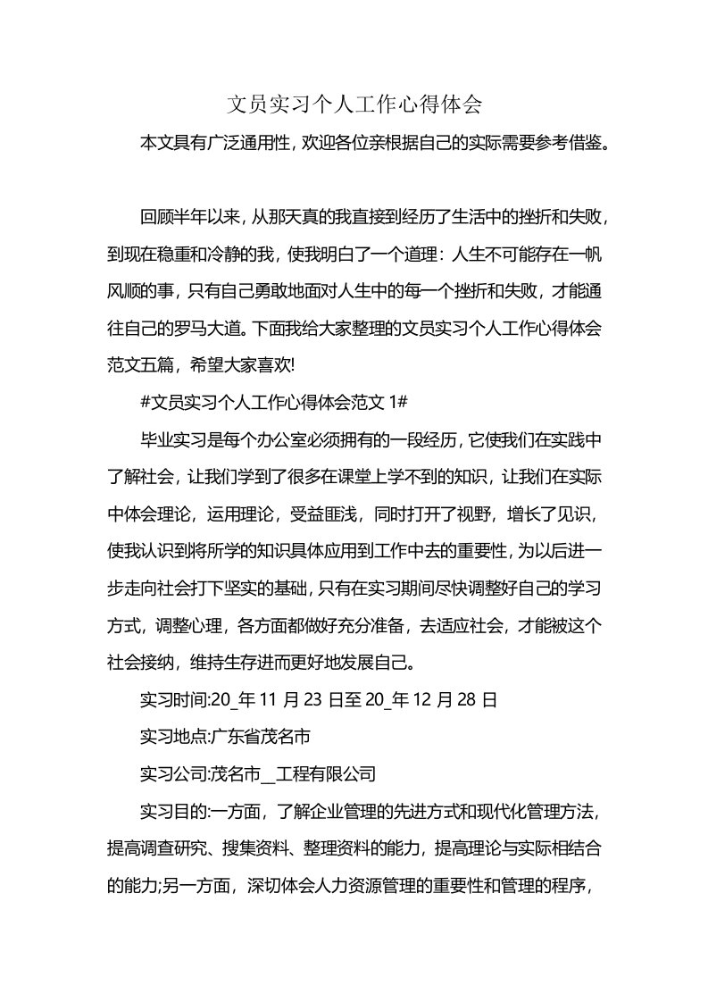 文员实习个人工作心得体会