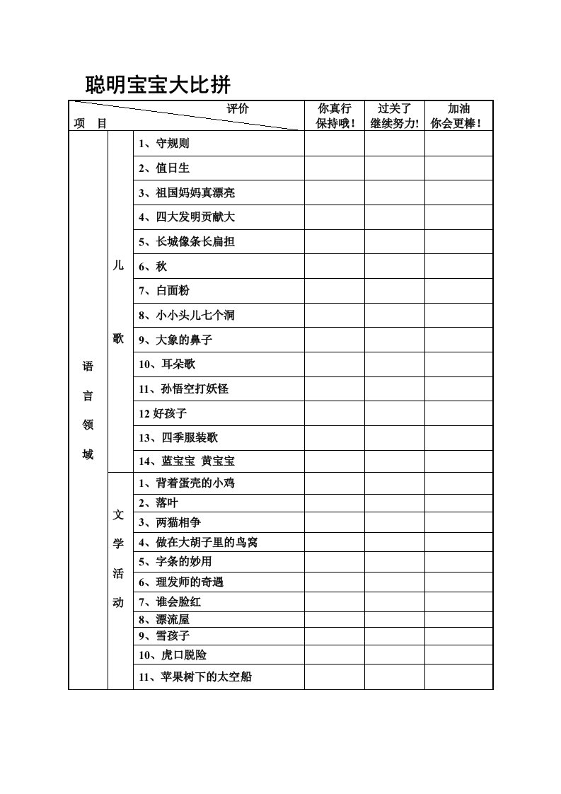 大班成绩单