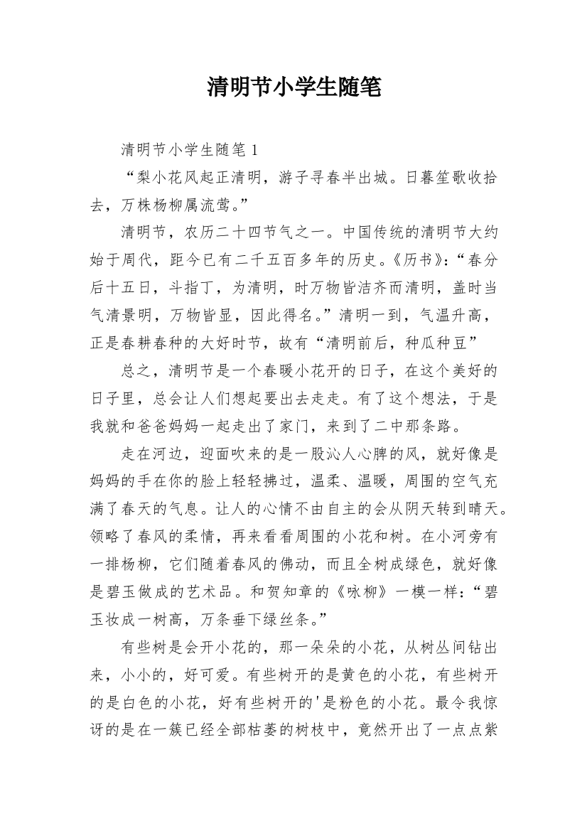 清明节小学生随笔