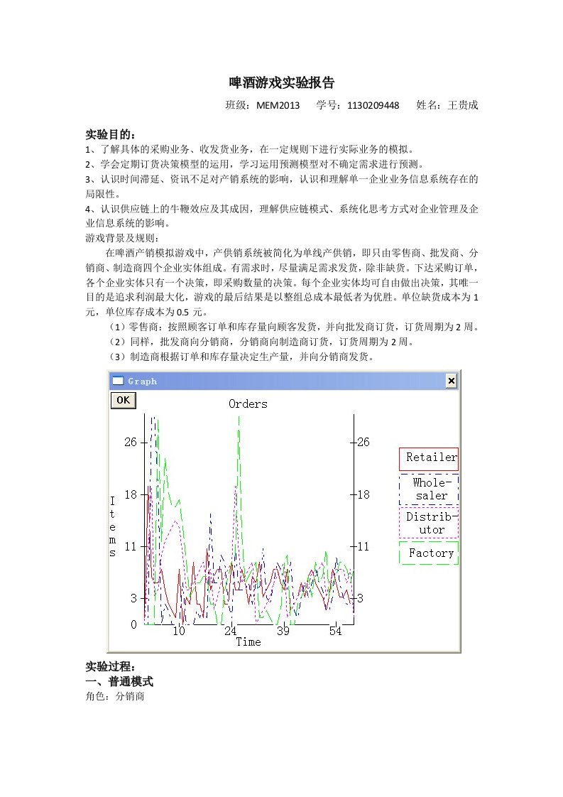 供应链管理中啤酒游戏实验报告